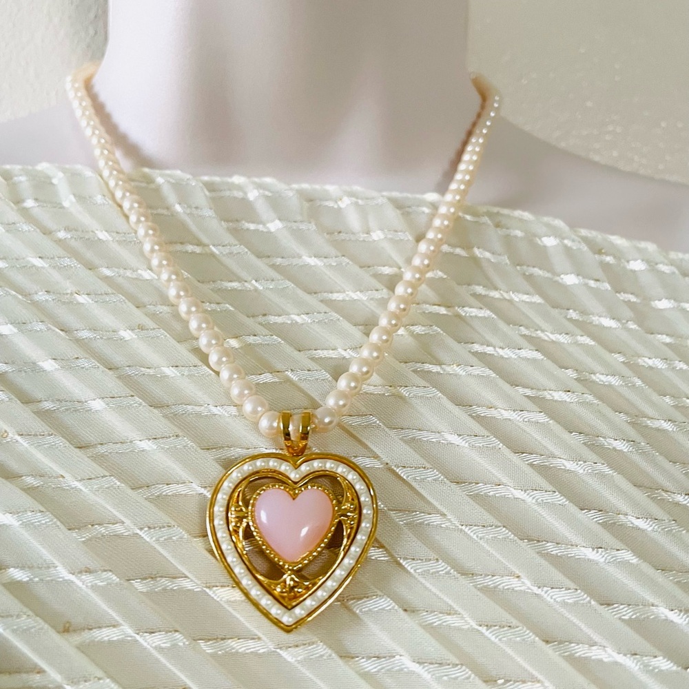 Gold and Pink Heart Pendant Necklace